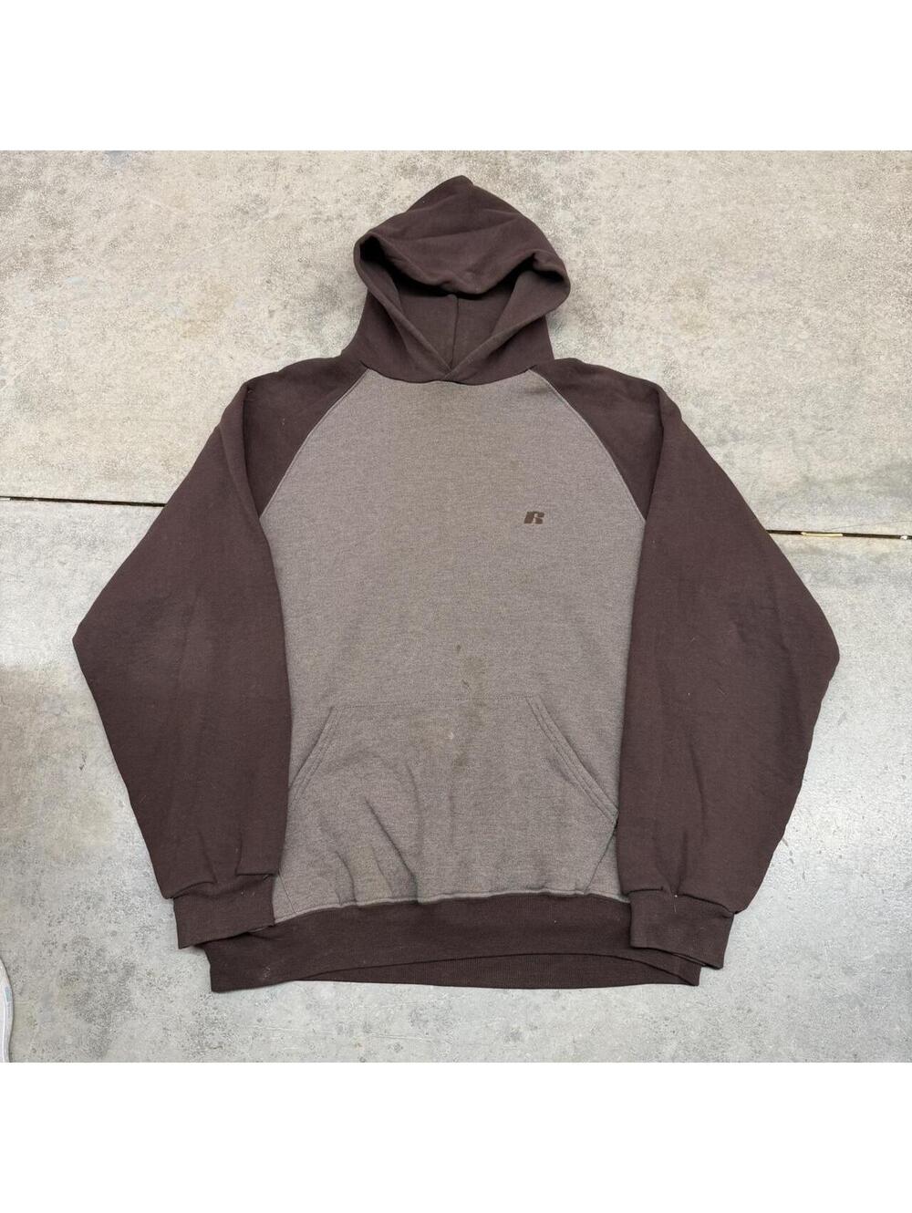 vintage russell athletics brown heavyweight blank hoodie size xl HAS STAINS